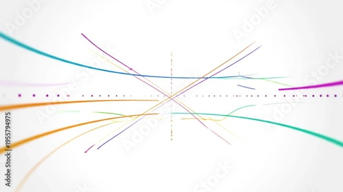 Vibrant abstract lines flow across a clean white background, creating an energetic and modern digital space for technology themes.