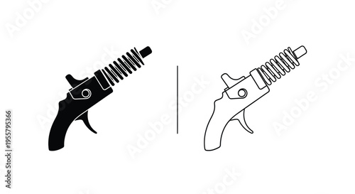 Two ray gun designs a detailed illustration in black and white silhouette