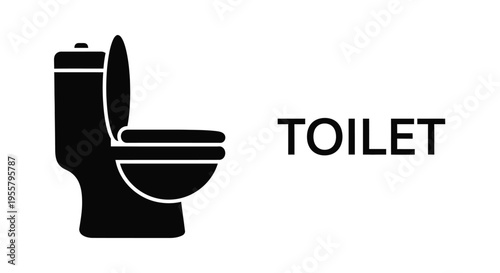 Simple black toilet icon with text a minimalist silhouette