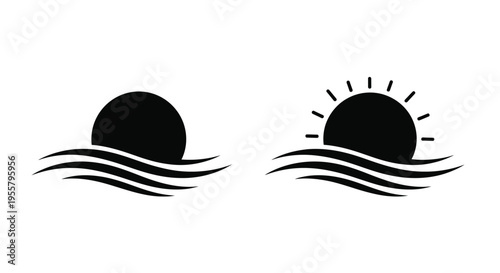 Minimalist sun and waves design in black showcasing a striking silhouette