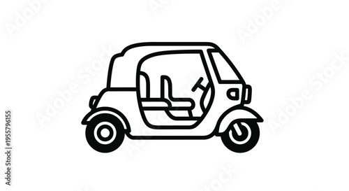 Simple line drawing of a three wheeled vehicle black and white silhouette
