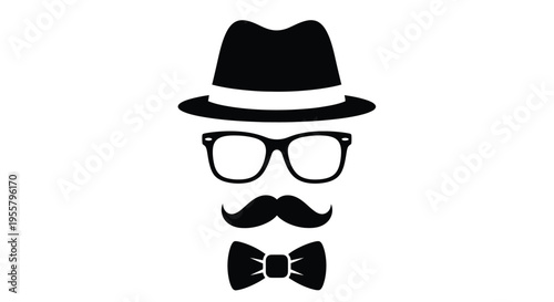 Stylish man s face with hat glasses and mustache silhouette
