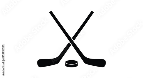 Two hockey sticks crossed with a puck a striking black silhouette