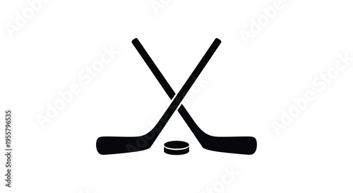 Two crossed hockey sticks and a puck a striking black silhouette