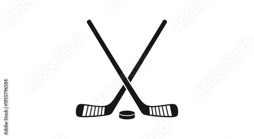 Two crossed hockey sticks and a puck a striking black silhouette