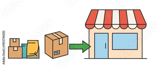 Cardboard Boxes Delivery to Retail Shop Illustration