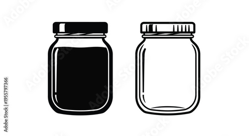 Two glass jars one filled and one empty in black silhouette