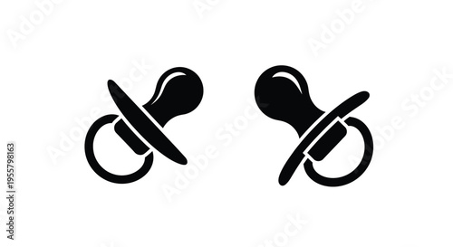 Two baby pacifiers depicted in contrasting styles one as a silhouette