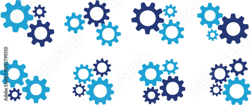 Gear icon vector set, black cogwheel vector collection, mechanical gear shapes, engineering symbols, industrial machinery, sprocket designs, abstract gearwheel graphics