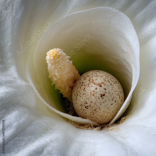 Macro shot of a tiny egg hidden inside the bell of a large white lily flower. - Image #2 @Ai content creator
