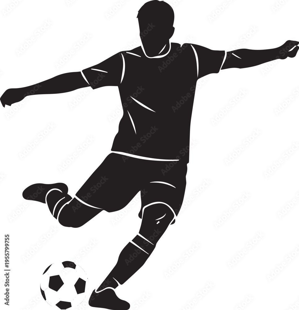 Naklejka premium Soccer player kicking ball silhouette vector illustration