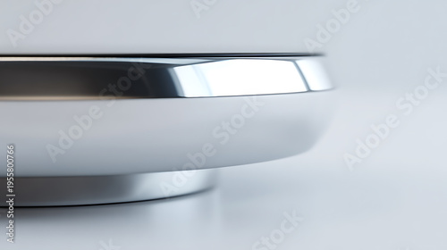 Sleek metallic object with reflective chrome detail, close up abstract study on a pristine white background, modern minimalist design element
