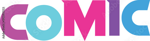 Comic text lettering with artistic color blocking and large bold letters perfect for entertainment and media titles