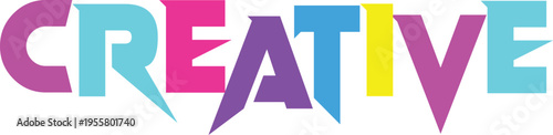 Bold graphic design featuring word creative with each letter in different bright colors on transparent background