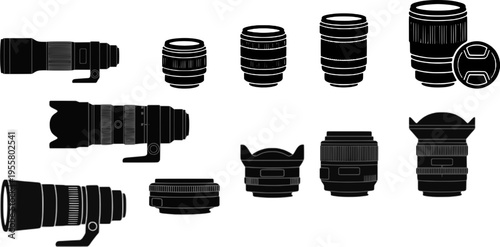camera lens set vector silhouette 