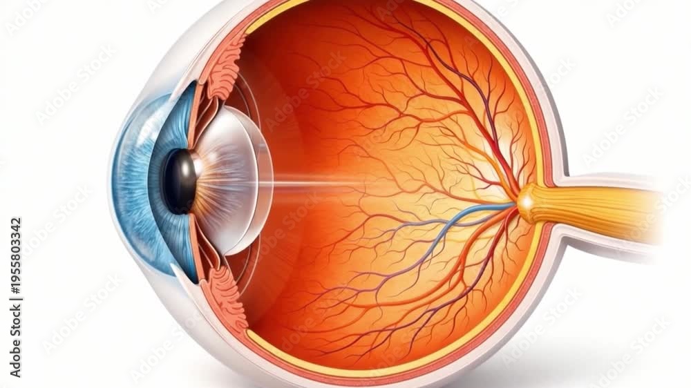 Human eye anatomy detailed retina optic nerve cornea lens iris pupil ...