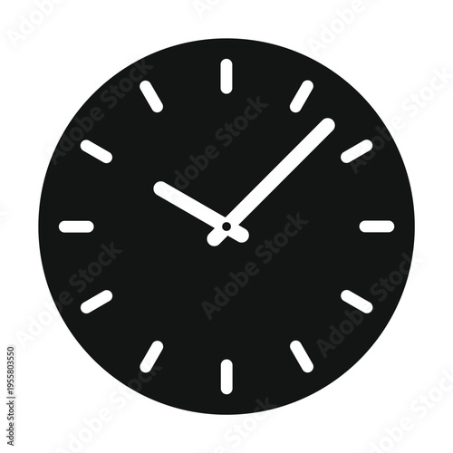 Black wall clock face. Time management and deadline concept vector illustration.