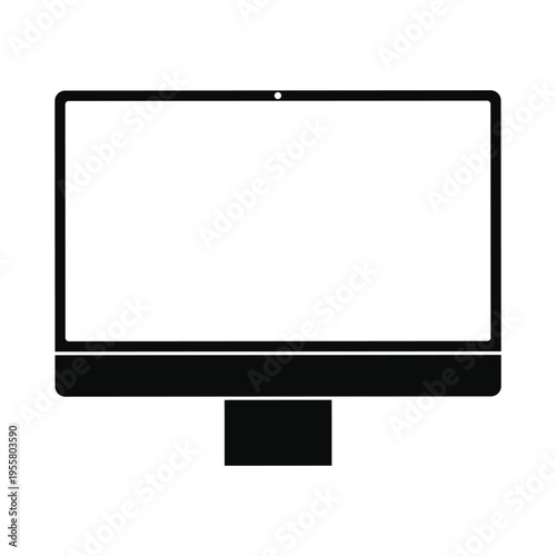 Black computer monitor display. Digital technology and workspace concept vector illustration.