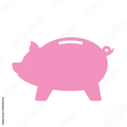 Pink piggy bank silhouette. Financial saving and investment concept vector illustration.