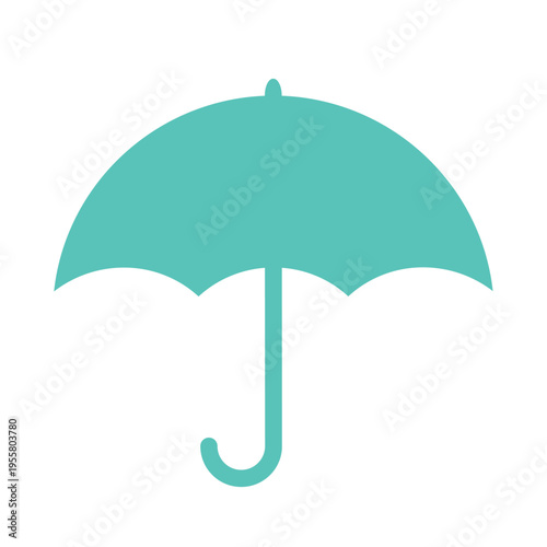 Turquoise open umbrella silhouette. Weather protection and insurance concept vector illustration.