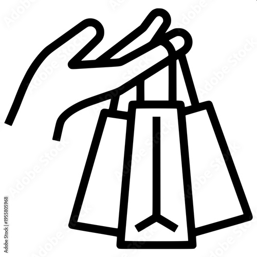 “Simple human pictogram carrying multiple shopping bags, arms raised outward, clean vector silhouette, monochrome black on white, icon style, high contrast”
