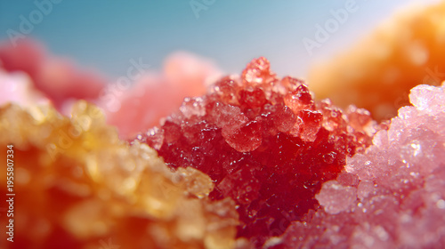 Sweet festive lifestyle, sharp sugar textures, vibrant colors, and wide blurred background for branding.