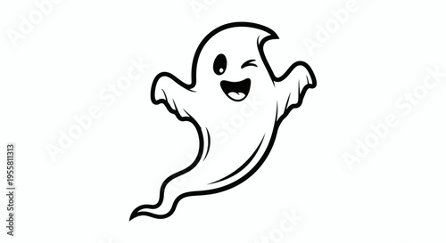 Friendly Cartoon Ghost Winking with a Playful Expression, Perfect for Halloween and Spooky Themed Designs