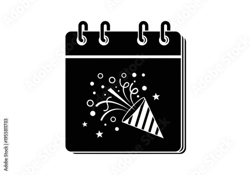 A very cute calendar silhouette icon with a perfect party popper celebration date symbol vector illustration