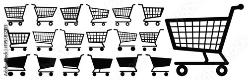 Shopping Cart Icon Set Silhouette for E-commerce Retail Grocery Online Store Transparent Background
