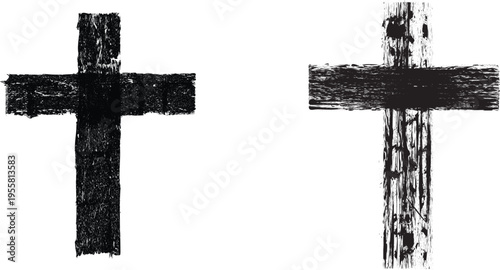 Textured Religion Cross . Christian cross . Vector cross with rough edges