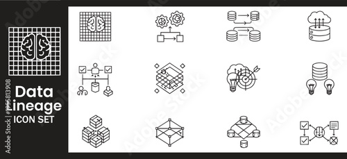 Картината върху платно Data Lineage Strategic Architecture and Cloud Computing Database Flow Icon Set