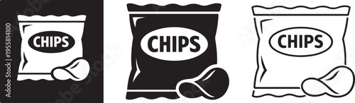 Potato chips bag icon black snack food.