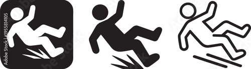 Slippery floor warning icon black safety pictogram.