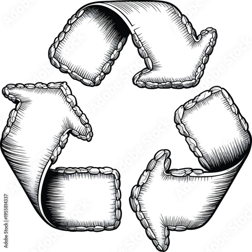 Stitched Fabric Recycle Symbol Illustration Handmade Craft Textile Reusability