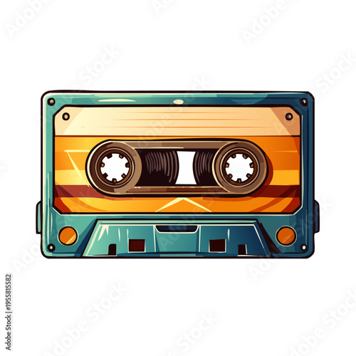 Retro cassette tape with vintage stripes and colorful design