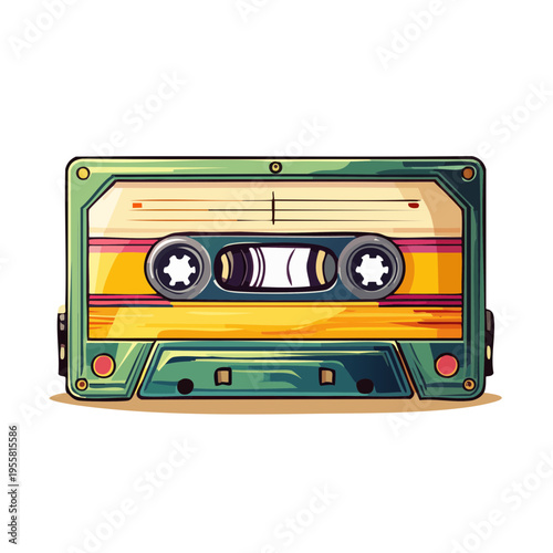 Retro cassette tape with vibrant yellow and green colors symbolizing nostalgia and music