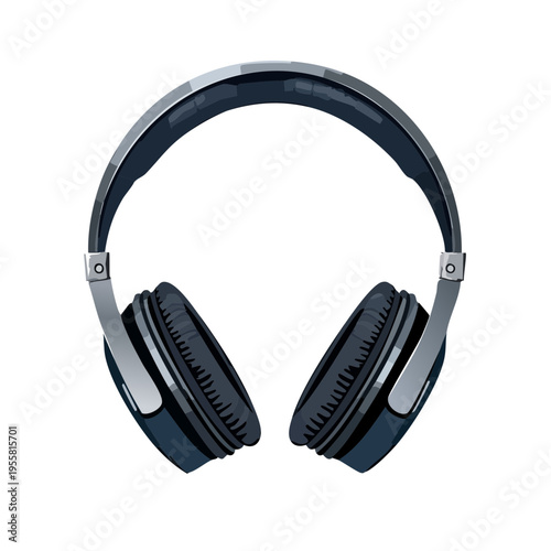Overhead audio headphones with padded earcups and silver headband for listening music