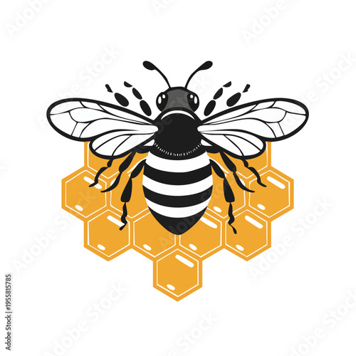 Stylized bee and honeycomb design with black and white stripes