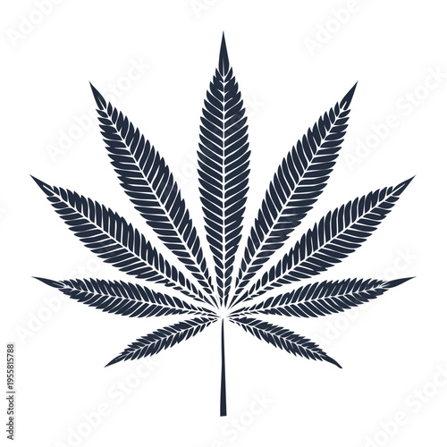 Dark Blue Stylized Marijuana Leaf Silhouette with Intricate Veining