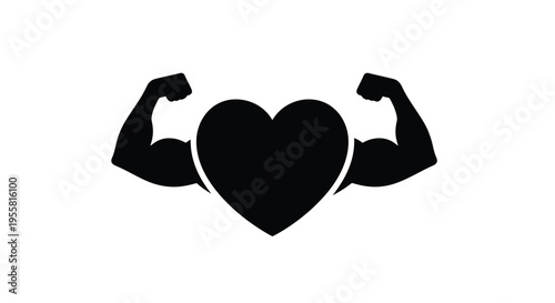 Strong heart symbol muscular arms embracing a black heart shape