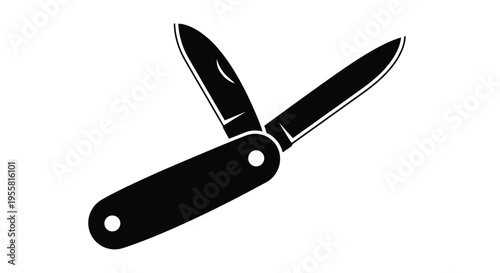 Black silhouette of an open pocketknife with two blades displayed