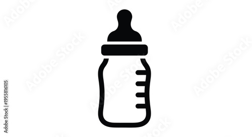 Simple black silhouette illustration of a baby bottle on a white background