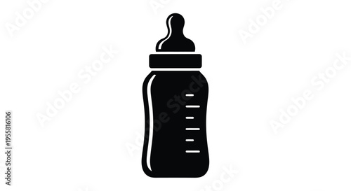 Simple black silhouette of a baby bottle on a white background