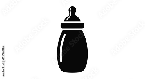 Simple black silhouette of a baby bottle isolated on a white background