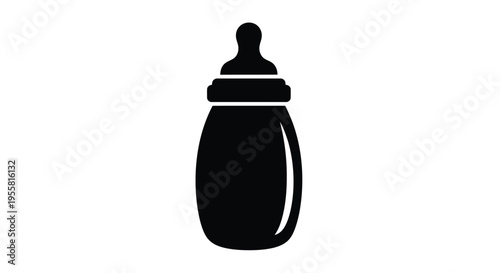 Simple black silhouette of a baby bottle on a white background
