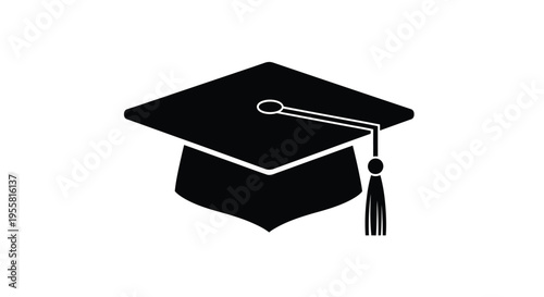 A simple black silhouette of a graduation cap with a tassel