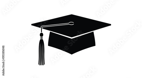Simple black and white illustration of a graduation cap with tassel