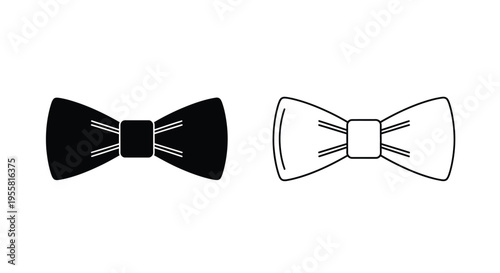 Two bow ties one solid black and one outlined displayed against a white background
