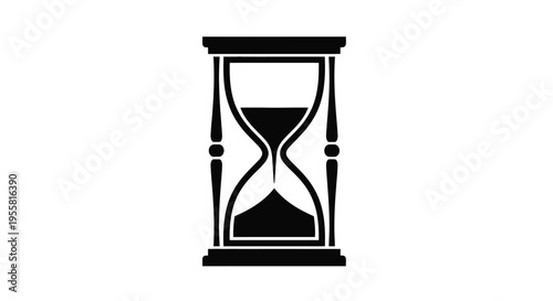 Simple black silhouette of an hourglass with sand partially filling the bottom