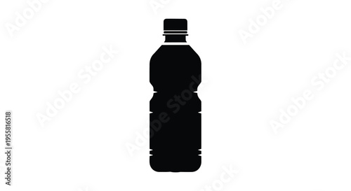Simple black silhouette of a plastic water bottle against a white background